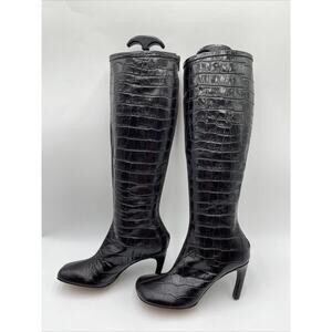 Dries Van Noten Croco Knee Boots Black - 5.5